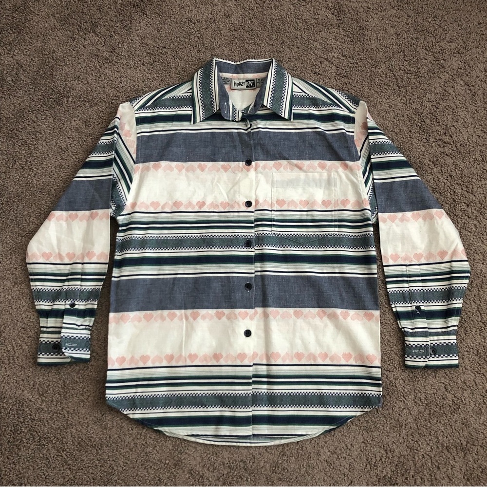 Krazy Kat Multicolored Striped Button Up Shirt Womens M
